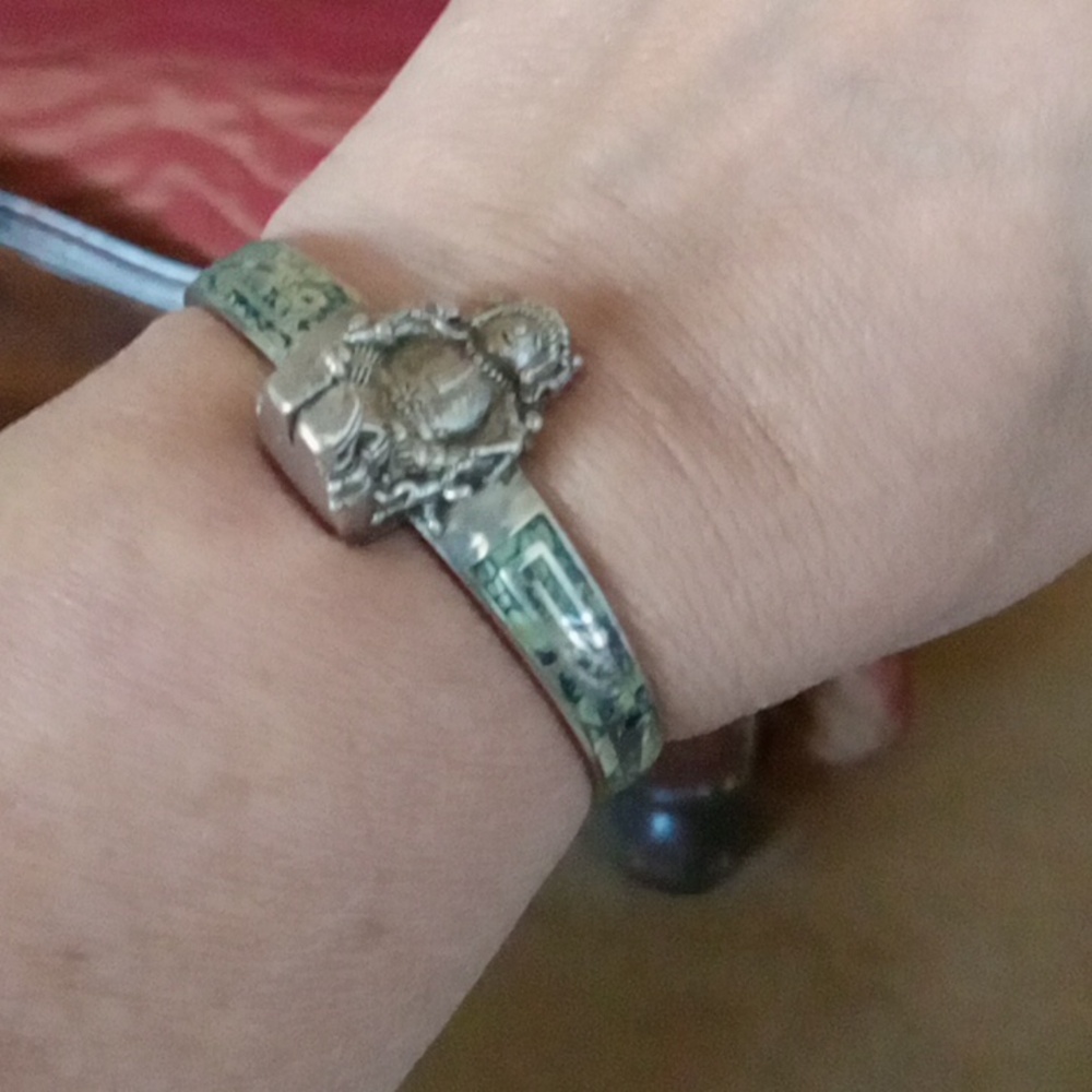 SS Story Teller w Turquoise Inlay Cuff